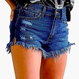 Comfortable stretch jean shorts size XL with fringe and slit